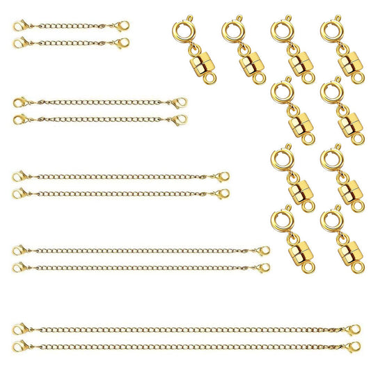 20Pcs Set Necklace Extenders and Clasps for Bracelet Chain Extension Jewelry Repair Kit Gold