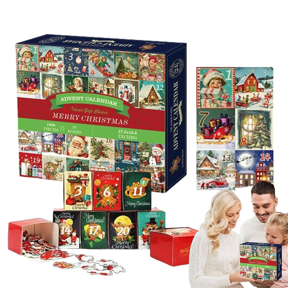 24 Days Advent Calendar 1008Pcs Christmas Puzzle Countdown Calendar Xmas Jigsaw Puzzle Style 3