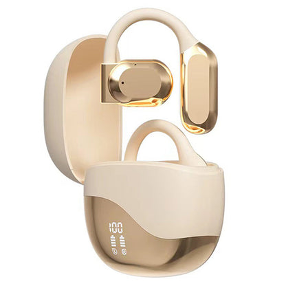 Open Ear Headphone Bluetooth Wireless Earbud Sport Over Ear Earhooks LED Power Display Earphone Beige
