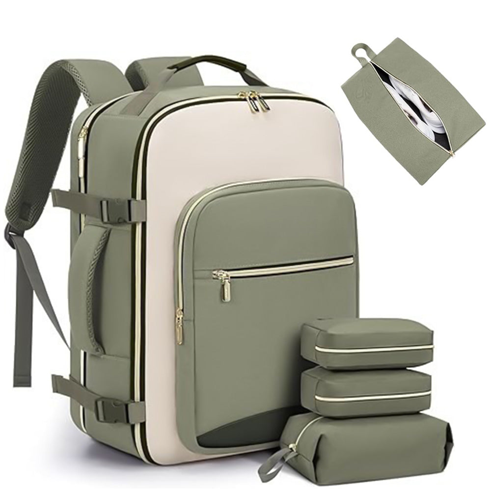 40L Travel Backpack for Men & Women Waterproof Carry-On Bag with 3 Storage Pockets Green
