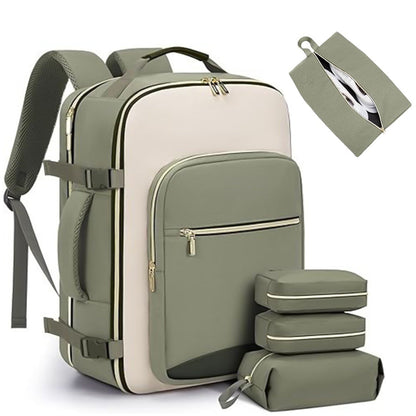 40L Travel Backpack for Men & Women Waterproof Carry-On Bag with 3 Storage Pockets Green