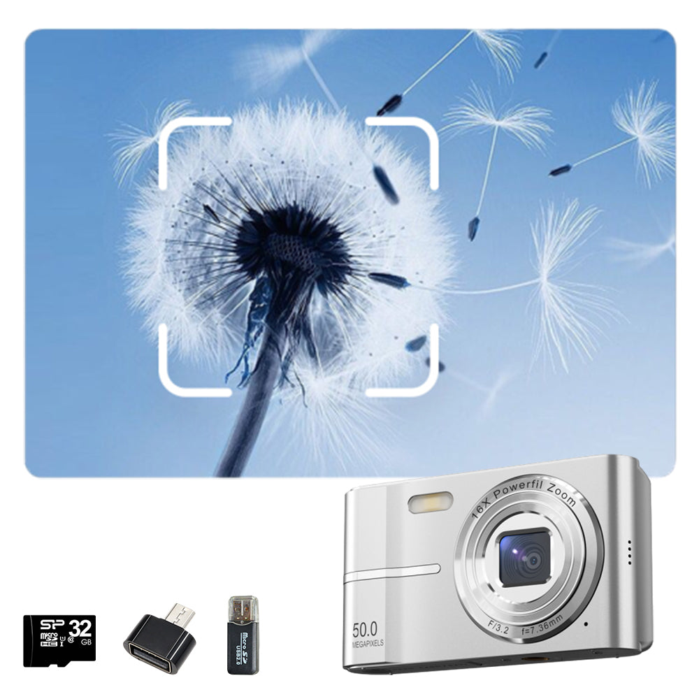 4K Digital Camera Autofocus 50MP HD 1080P Camera for Beginner Student with 32GB Memory Card Silver