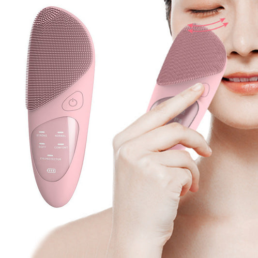Electric  Facial Cleansing Brush Silicone Face Scrubber for Cleaning Exfoliating Massaging Pink