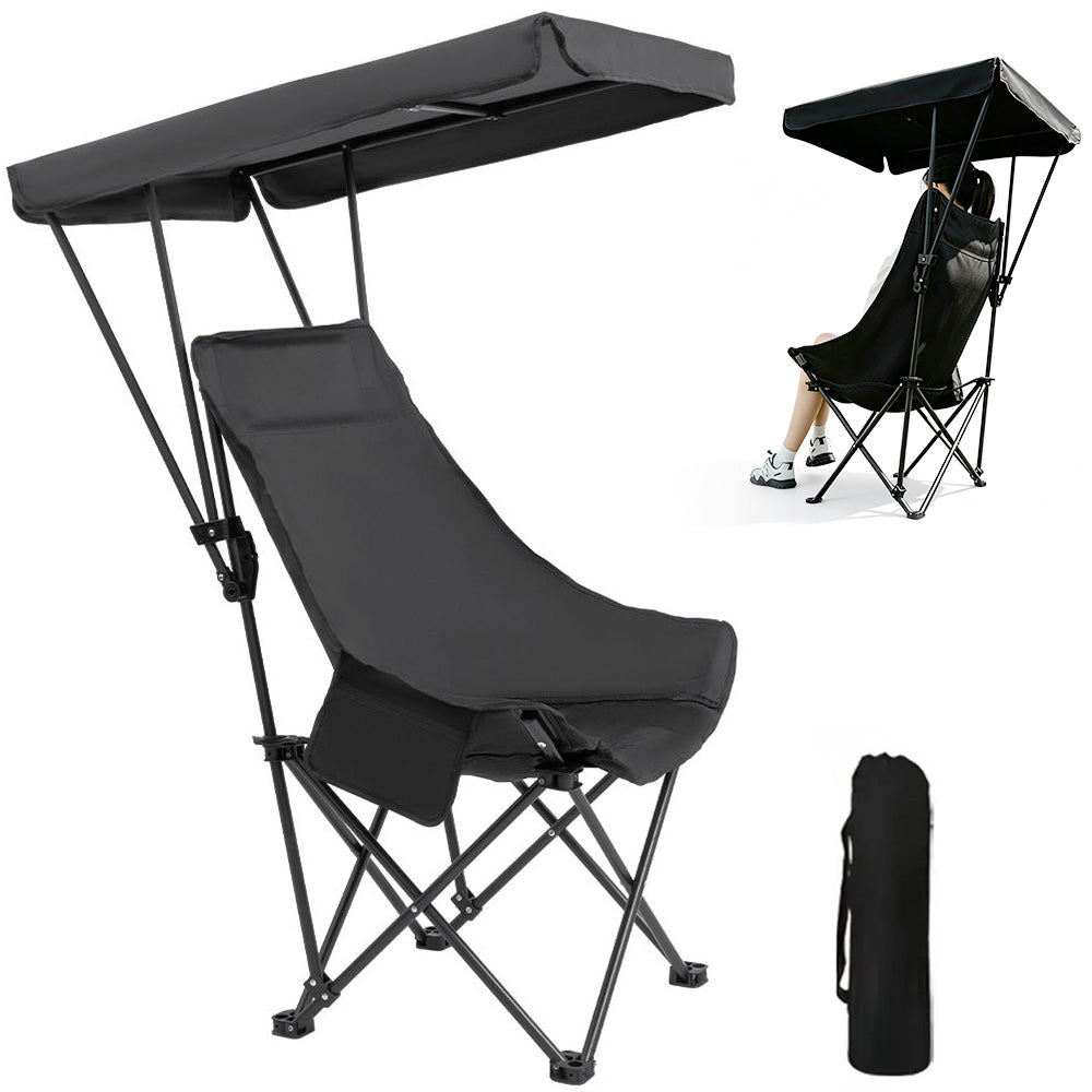 Camping Chair with Canopy Folding Outdoor Chair -Black