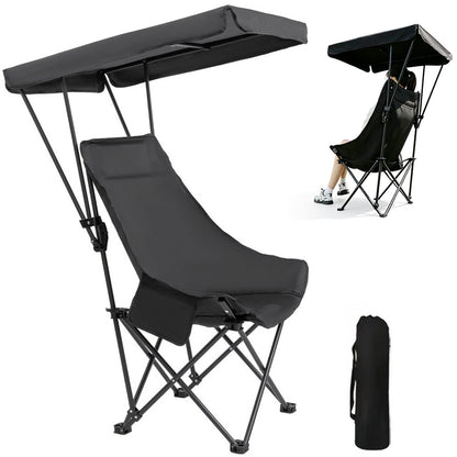 Camping Chair with Canopy Folding Outdoor Chair -Black