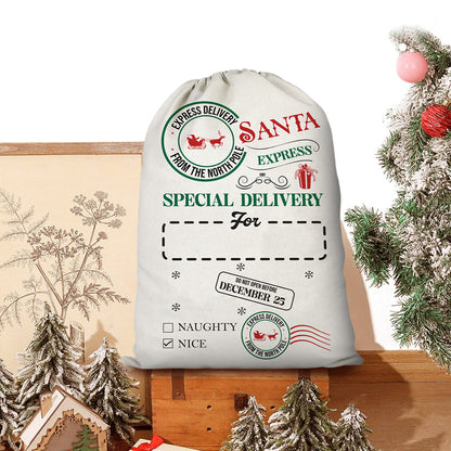 Christmas Gift Canvas Bags Santa Sacks with Drawstring Closure Style 2