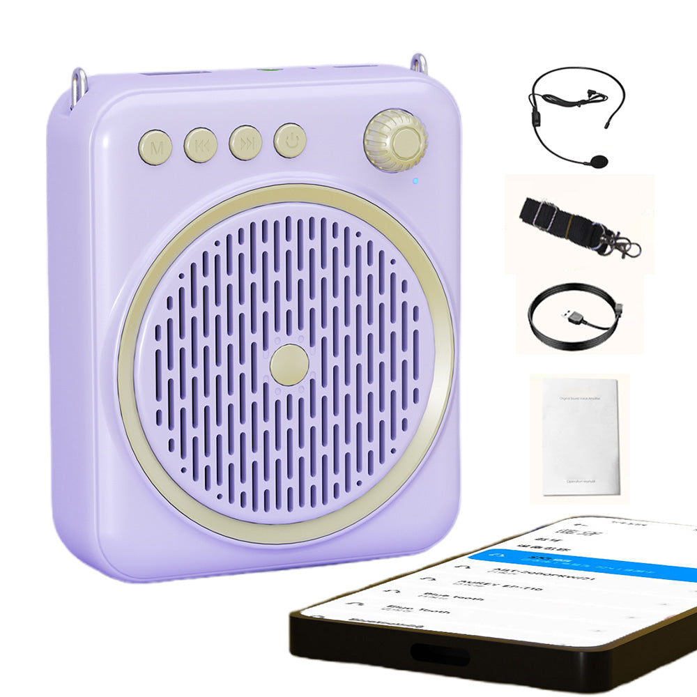 Portable Bluetooth Voice Amplifier Rechargeable Speaker with Wired Microphone Purple