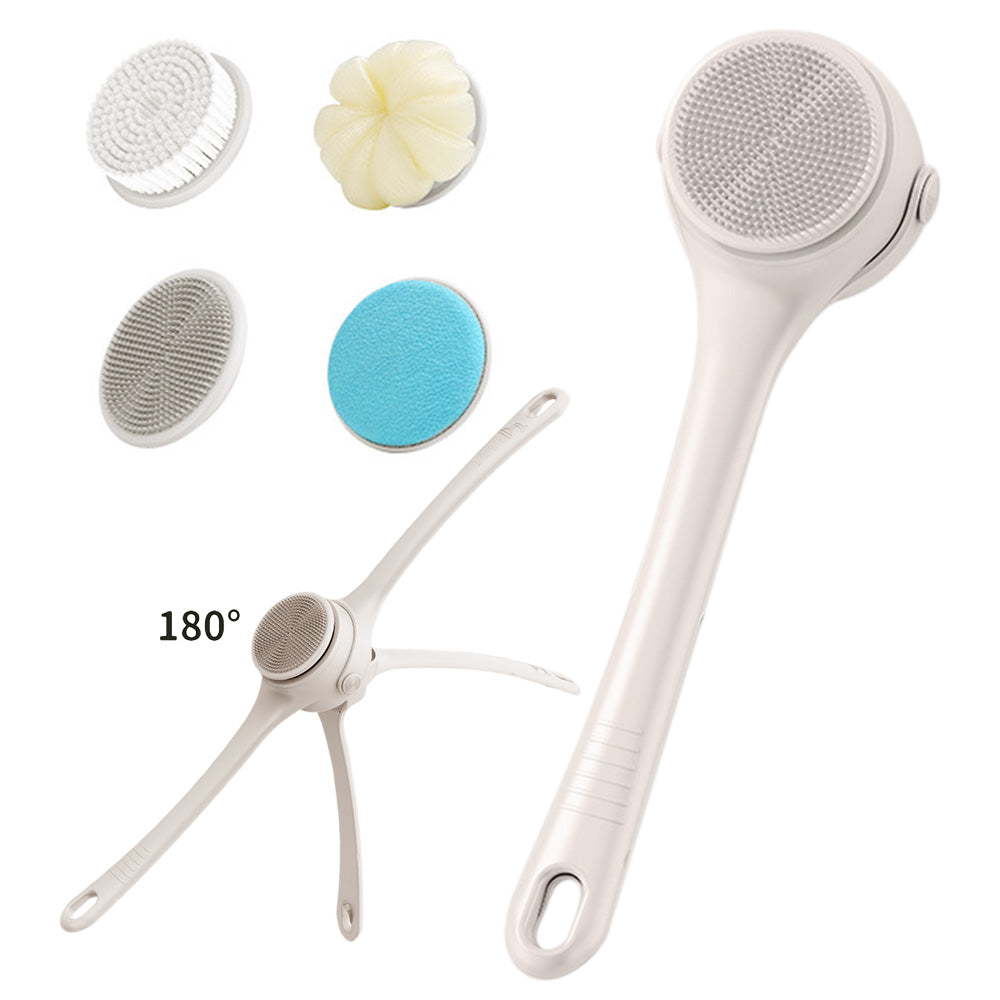 Electric Body Back Scrubber for Shower Dual Handle Bath Brush for Exfoliating Massage Apricot