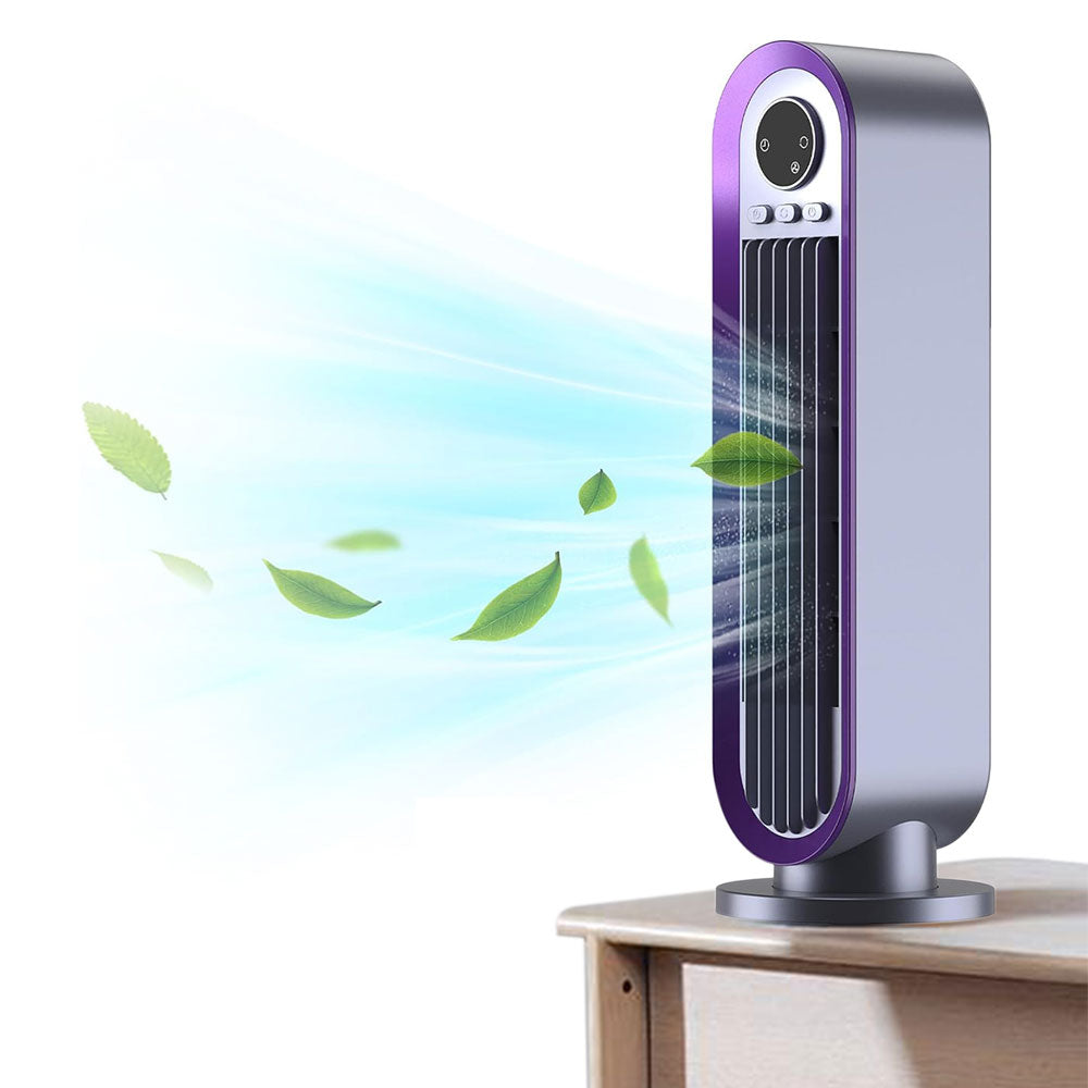 3-Speed Adjustable Oscillation Fan Bladeless Digital Display Desk Fan with Timer Setting Purple
