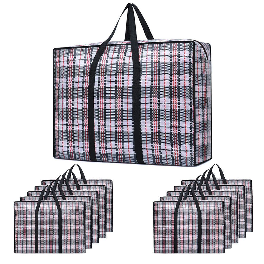 Large Stripe Storage Tote Bag Zipper Moving Bag Packing Supplies for Clothes Blanket Bedding Black
