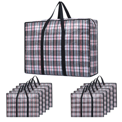 Large Stripe Storage Tote Bag Zipper Moving Bag Packing Supplies for Clothes Blanket Bedding Black