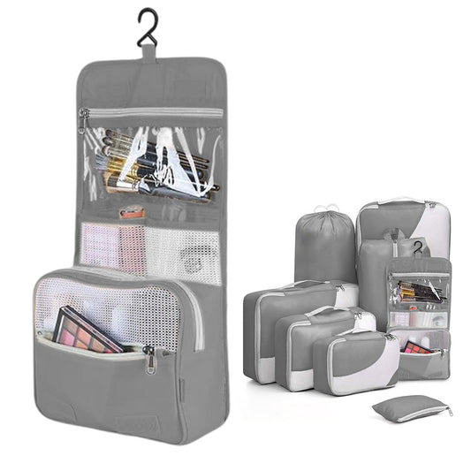 8Pcs Set Travel Packing Cubes Compression Storage Bags for Suitcases Grey