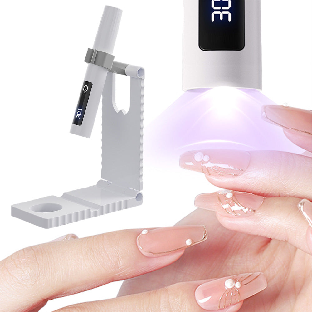 Handheld UV Light for Gel Nails with Stand Mini Portable Cordless Nail Lamp with LCD Display White
