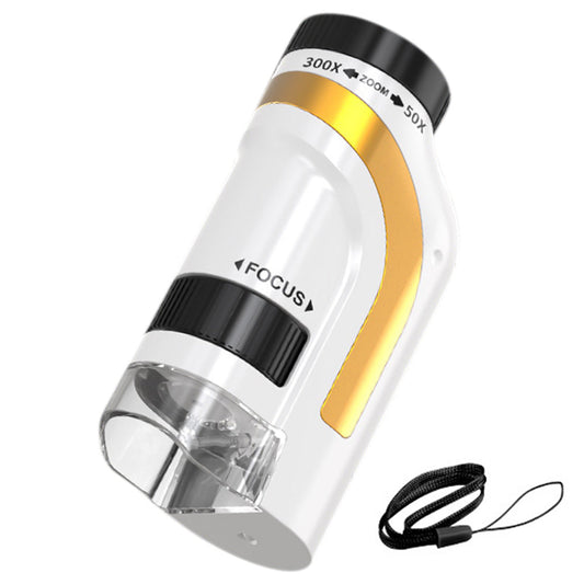 50X-300X Handheld Microscope with LED Lights Portable Pocket Zoom Gold