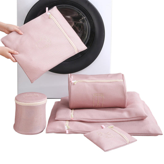 6Pcs Set Mesh Washing Bags Laundry Bags Clothes Wash Bags Pink
