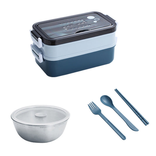 Stackable 3-Compartment Bento Box Lunch Containers with Dinnerware & Seal Cover Blue