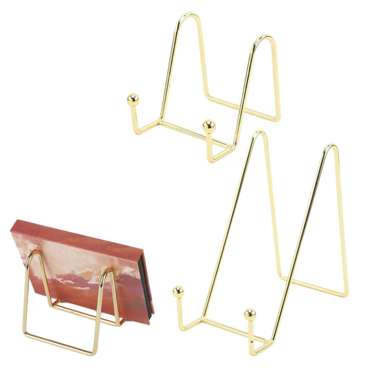 2Pcs Picture Frame Display Stands Photo Pedestal Art Plate Holders Golden