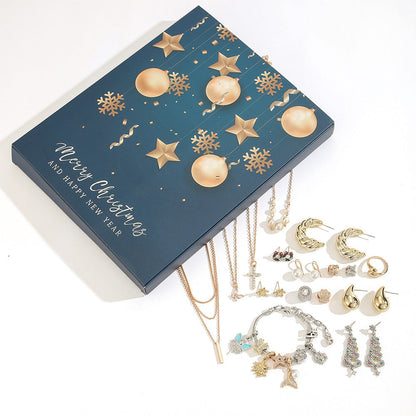 24PCS Christmas Jewelry Advent Calendar with Bracelet Necklace Rings & Earrings Style 3