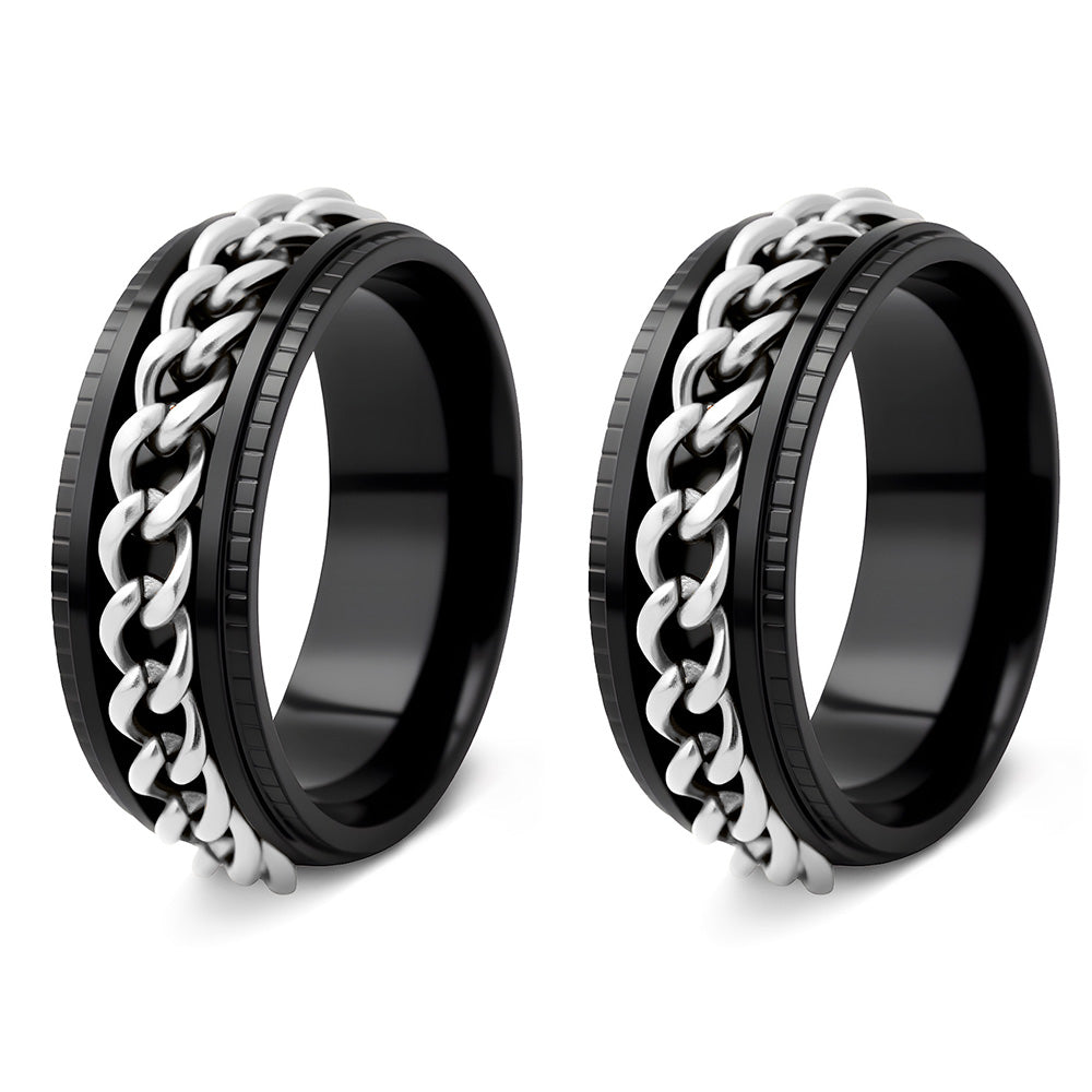 Fidget Spinner Ring for Anxiety Relief Stainless Steel for Adults & Teens Black and Silver