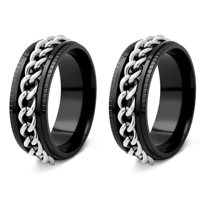 Fidget Spinner Ring for Anxiety Relief Stainless Steel for Adults & Teens Black and Silver