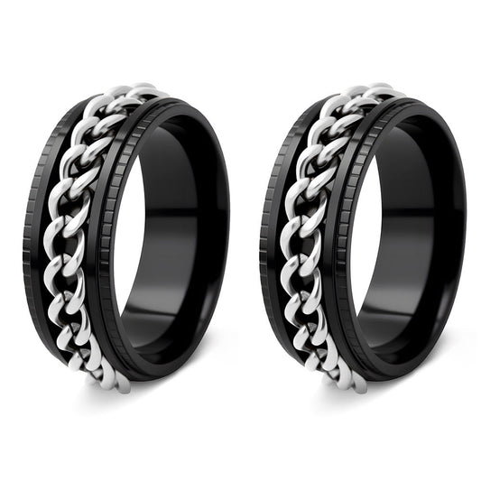 Stainless Steel Fidget Spinner Ring Black and Silver