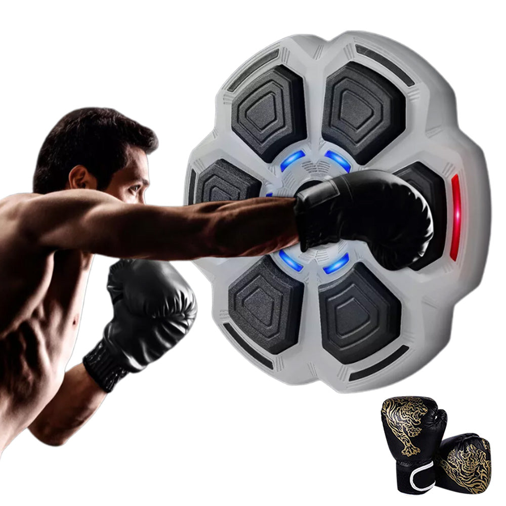 Electronic Punching Box Music Machine Wall Mounted Bluetooth with 2 Boxing Gloves-Grey