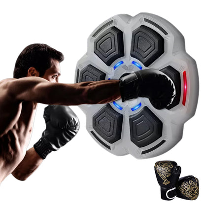 Electronic Punching Box Music Machine Wall Mounted Bluetooth with 2 Boxing Gloves-Grey