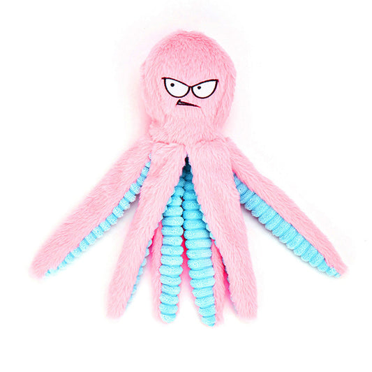Interactive Plush Dog Toy with Squeaker and Crinkle Tentacles for Medium & Large Dogs Pink
