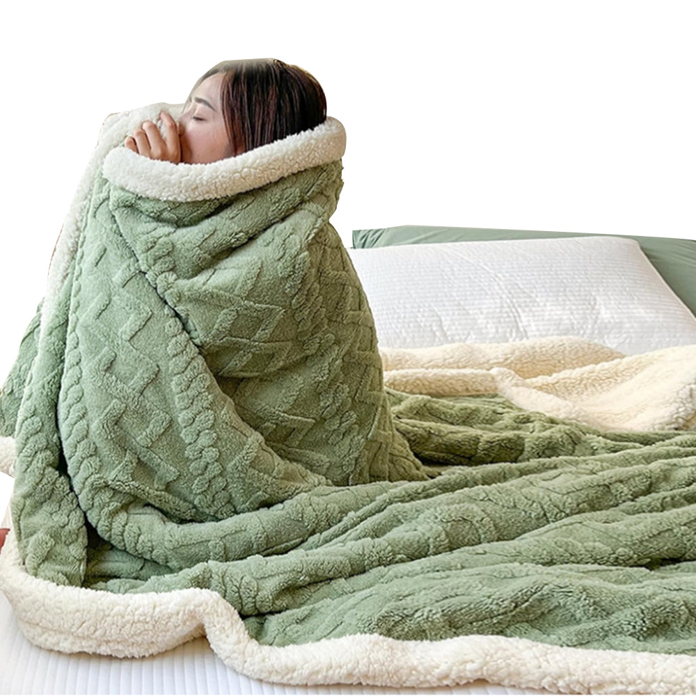 Double Sided Throw Blanket Thickened Imitation Cashmere Jacquard Blanket Quilt Green
