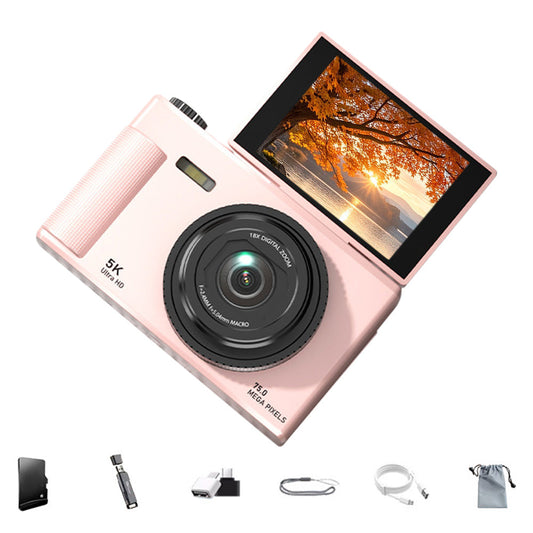 5K Digital Camera ¨C 18X Zoom Flip Screen Point-and-Shoot with 64GB Memory Card Pink