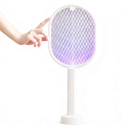 2-in-1 Electric USB Rechargeable Fly Swatter and Mosquito Killer Racket White