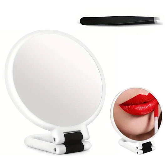 Foldable Double-sided Makeup Mirror 1X 30X Magnifying Mirror with Adjustable Stand White
