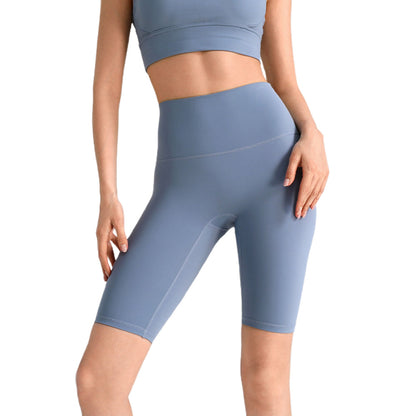 Women High Waist Biker Yoga Shorts with Pockets-Blue