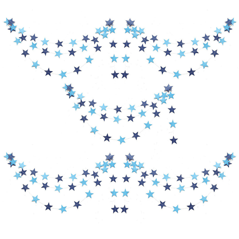 5Pcs 4m Paper Star Garland Hanging Party Decorations for Birthday Backdrop Blue