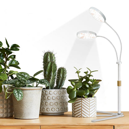 LED Grow Light with Dual Heads Full Spectrum Adjustable Plant Lamp for Indoor Plants White