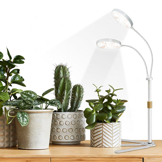 LED Grow Light with Dual Heads Full Spectrum Adjustable Plant Lamp for Indoor Plants White