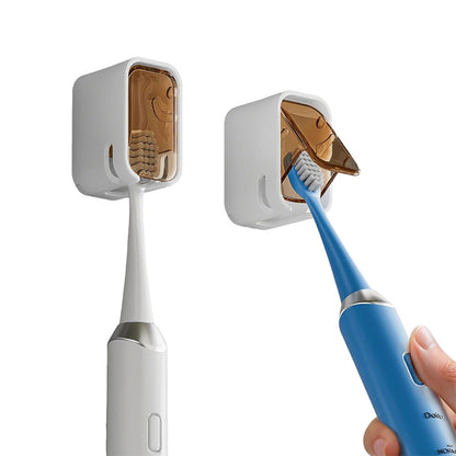 2PCS Wall-Mounted Toothbrush Holders with Cover Shower Tooth Brush Storage Coffee