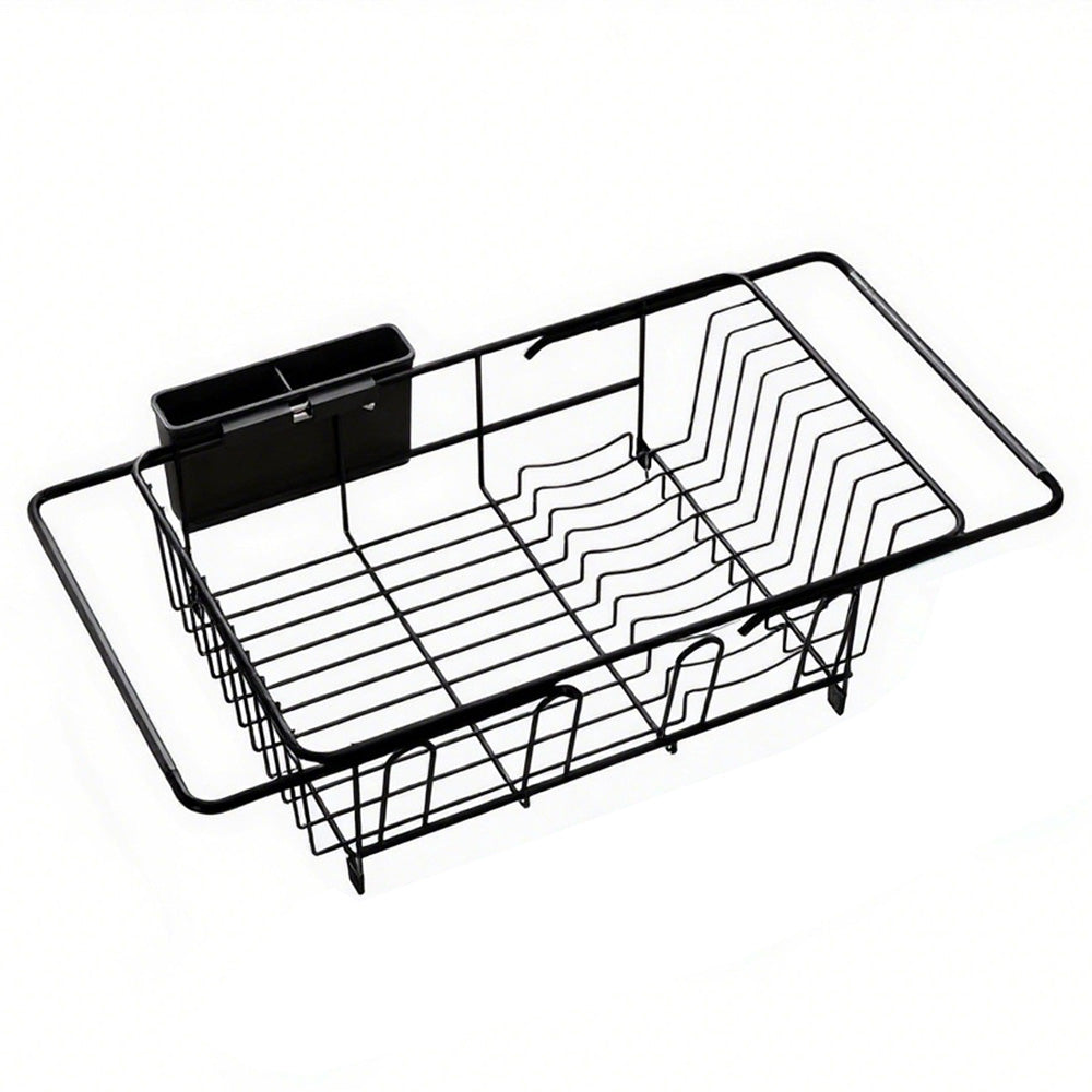 Expandable Over Sink Dish Drying Rack Stainless Steel with Utensil Holder Black