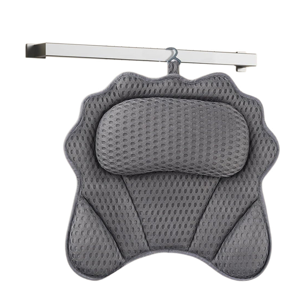 Bath Pillow with Headrest and 6 Suction Cups for Tub Support and Relaxation Grey
