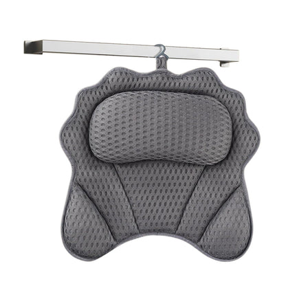 Bath Pillow with Headrest and 6 Suction Cups for Tub Support and Relaxation Grey