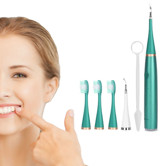 6-in-1 Electric Ultrasonic Teeth Calculus Remover Oral Tooth Cleaner Green