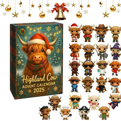 2D Highland Cow Advent Calendar 24-Day Christmas Countdown for Xmas Tree Style 2