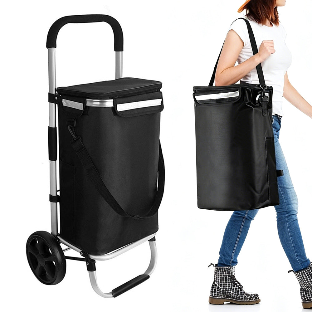 Folding Shopping Cart with Oxford Bag-Black