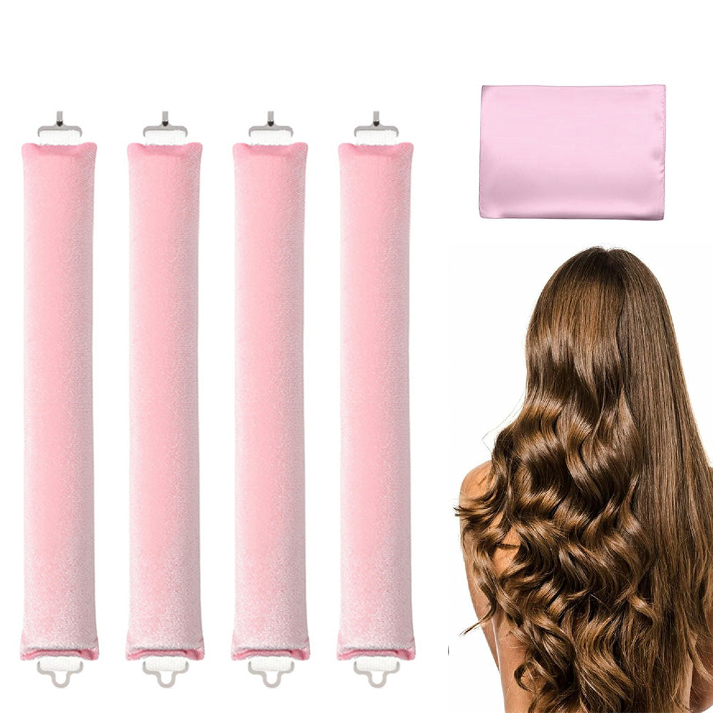 4PCS Heatless Hair Curlers Set for Overnight Styling No-Damage Hair Tools Pink
