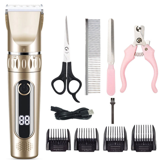 Electric Dog Cat Grooming Kit Cordless Pet Hair Shaver Scissors Clippers Trimmer Gold