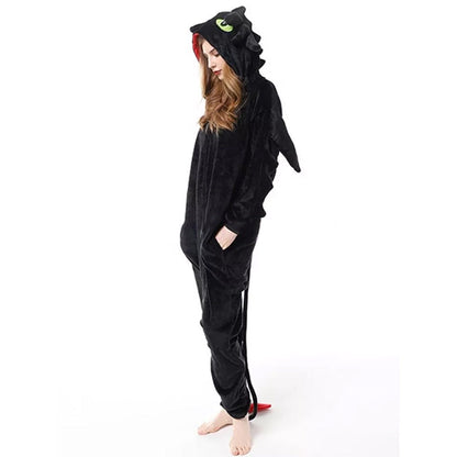 Adult Onesie Hoodie Animal Costume Pajamas Winter One-Piece Cosplay Sleepwear Black