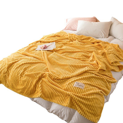 Solid Soft Stripe Pattern Throw Blanket Nap Blanket Sofa Bedding Blanket for All Season Yellow