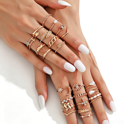 23Pcs Geometric Knuckle Ring Set Stackable Rings -Gold