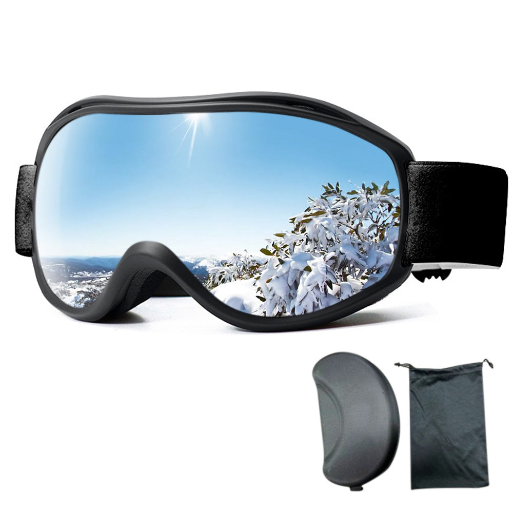 OTG Anti Fog Ski Goggles  UV400 Protection Anti Fog Lens Black Frame and Silver Mirrored Lens