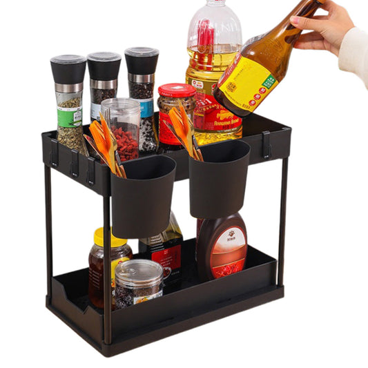 Multi-Purpose Pull-Out Storage Organizers Under Sink Organizers Rack for Bathroom Kitchen Black